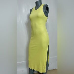 COTTON CITIZEN  Melbourne Tank Midi Dress w Slit Pastel Lemon Versatile Chic  S